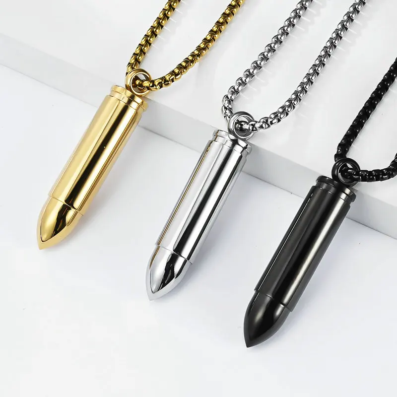 Trendy Stainless Steel Bullet Head Pendant with Essential Oil Storage Unscrewable Design for Fashion Accessories