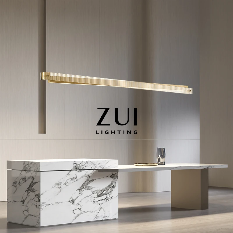 Modern light luxury restaurant chandelier design sense simple art light shadow glass creative high-end bar table one-word strip