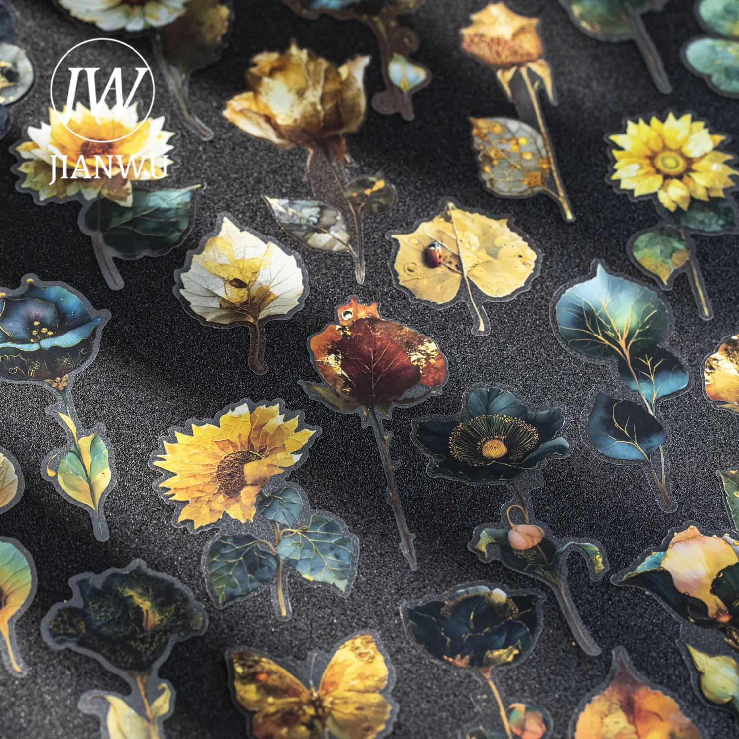 JIANWU Seria Złocone Kwiaty Cień Vintage Kwiatowy Krajobraz Materiały do Kolażu Scrapbook Naklejki PET Kreatywne DIY Dziennik Artykuły Papiernicze