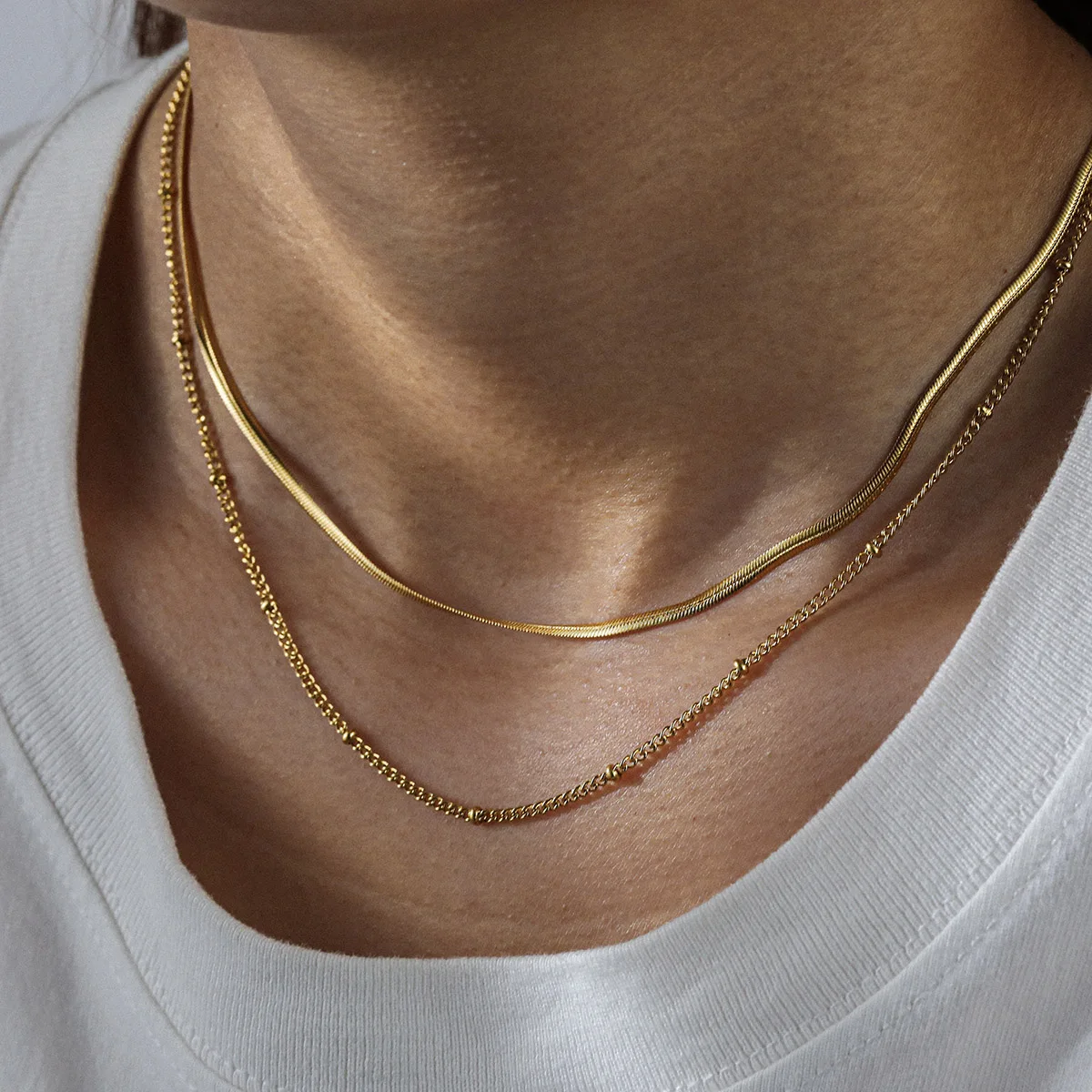 

Minimalist Neck Chains 316 Stainless Steel Necklace Gold-Plated Unisex Push Chain Side Clip Bead Chain Mixed Choker Jewelry Gift