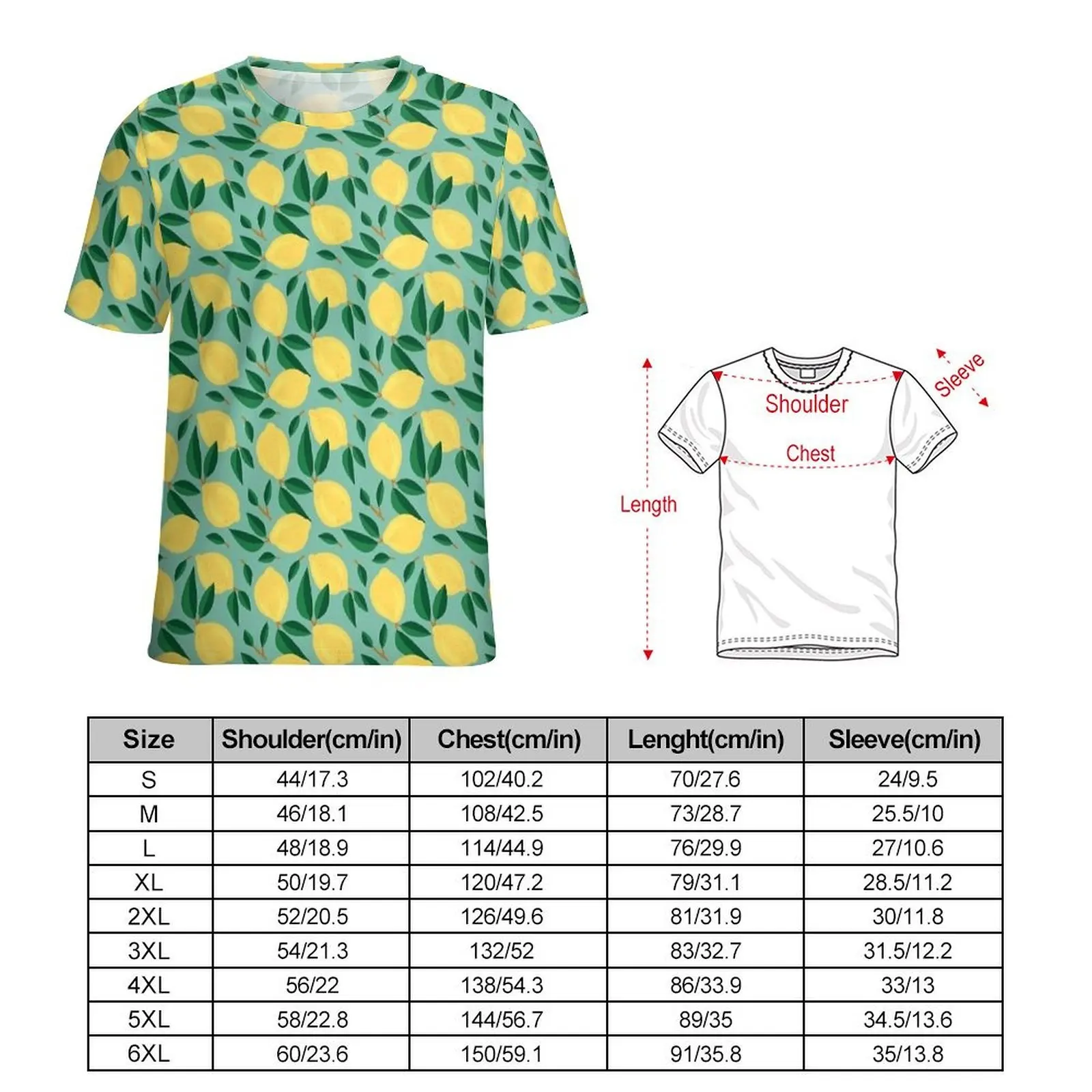 Summer T Shirt Marley Lemon Mint Lemons Scatter T Shirts  Streetwear Trendy Tees For Male Short-Sleeve Graphic Oversized Clothes