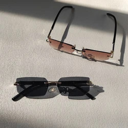 2 Pairs Per Set Rimless Rectangle Sun Glasses For Men Women Fashion Outdoor Sunglasses Simple Casual Female Eyewear Accessory