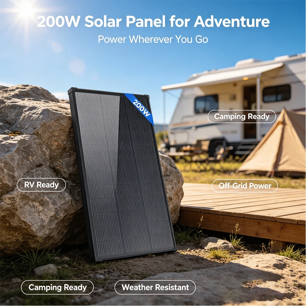 AeternaSol N-Type 18BB High Efficiency 25.2% Solar Cell 12V 200W A+ PV Solar Panel IP68 Junction Box Off-Grid Solar Module for Marine Caravan Outdoor Use