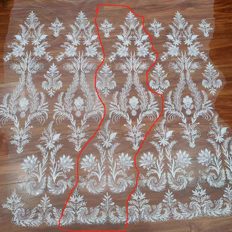Luxury Machine Beaded Lace Embroidered Fabric Hot Sale Sequins and Pearls Lace Fabric for Wedding Dress