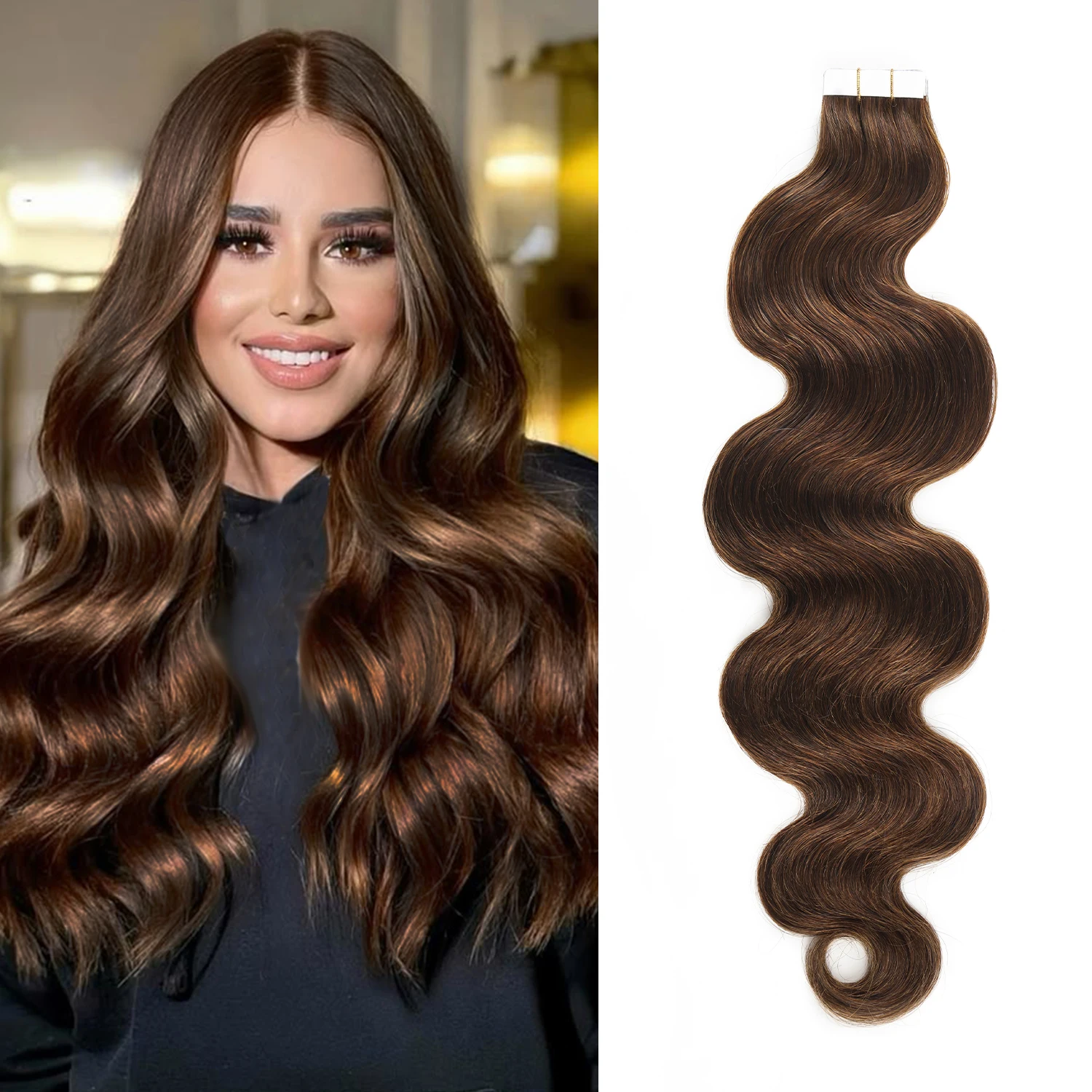 الشريط في شعر مستعار بشري 20 قطعة/الحزمة الجسم موجة شريط شعر بشري حقيقي في ملحقات شريط سلس في وصلة إطالة شعر طبيعي حقيقي