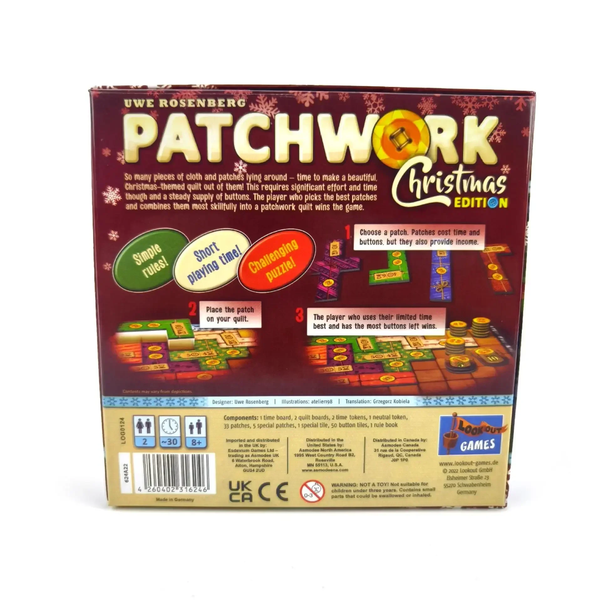 Nouveau Jeux de société de noël en Patchwork, jouets pour deux joueurs, fête amusante |   Version anglaise Cartes en papier Stratégie Patch Wars Cadeau