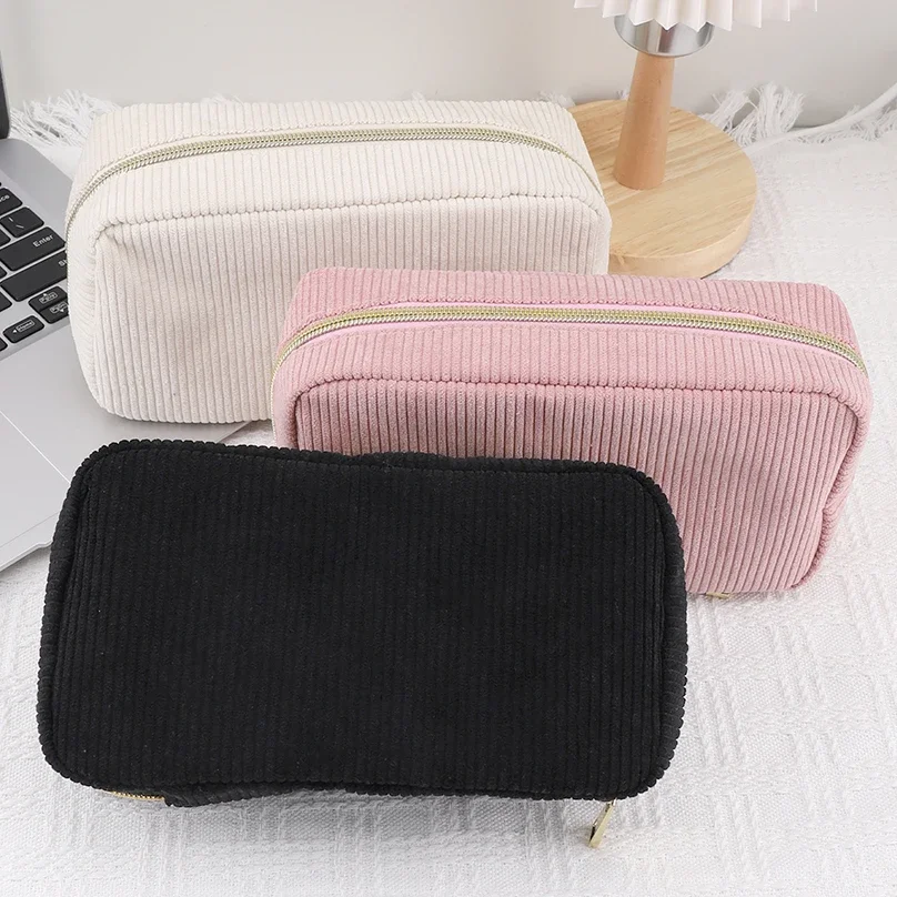 Kawaii School Supplies Pencil Pouch Corduroy Pencil Case Large Capacity Cases Stationery Solid Color Pencil Bag