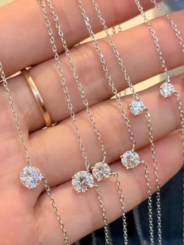 0,5-5CT Moissanit-Anhänger-Halskette für Damen, Solitär, D-Farbe, Rundschliff, Labor-Diamant mit Zertifikat, edler Schmuck – Detail 1
