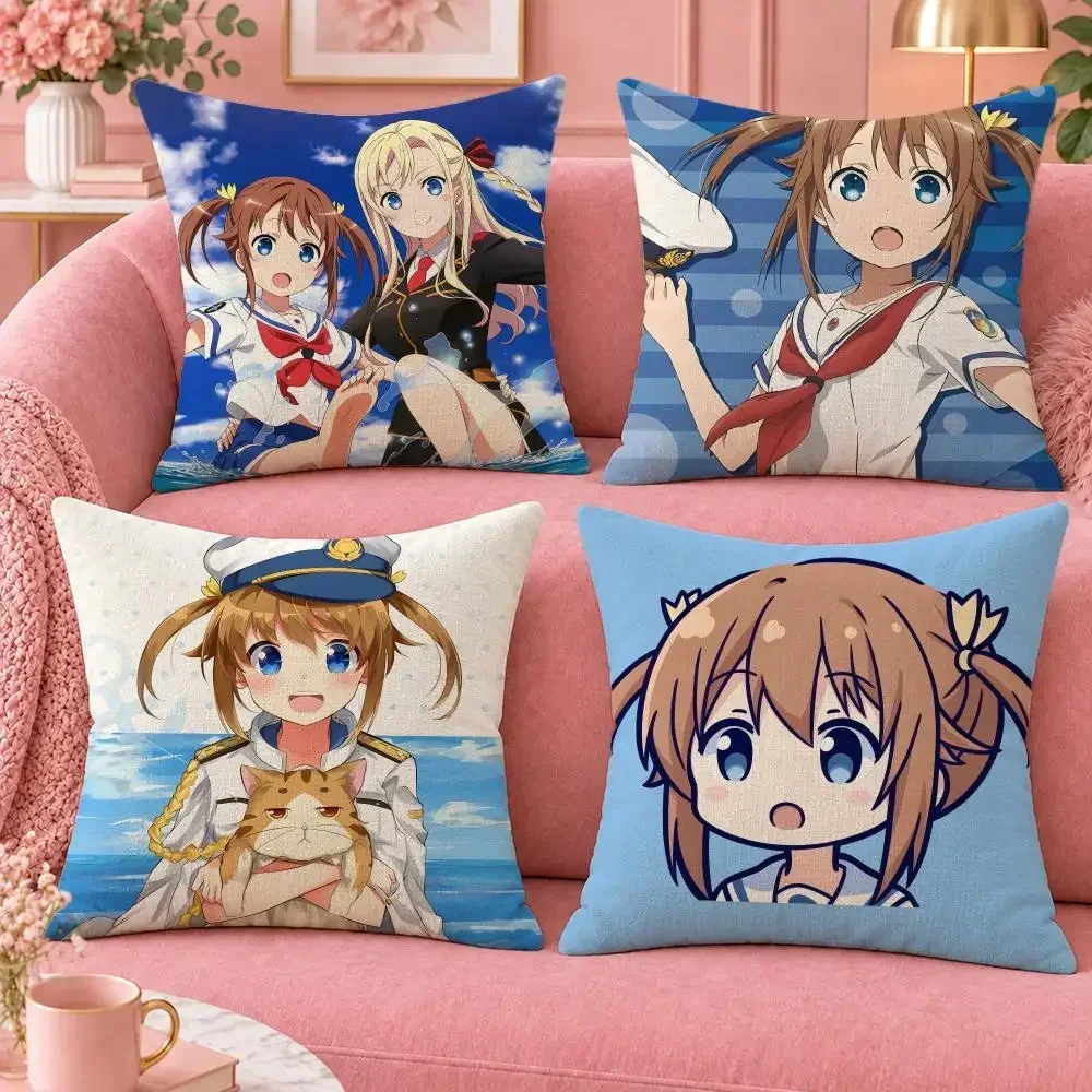 Naval Action High School Fleet Cushion Cover Cute Cartoon Throw Pillow Cover Soft Plush Cushion Cover Sofa Bedroom Home Decor