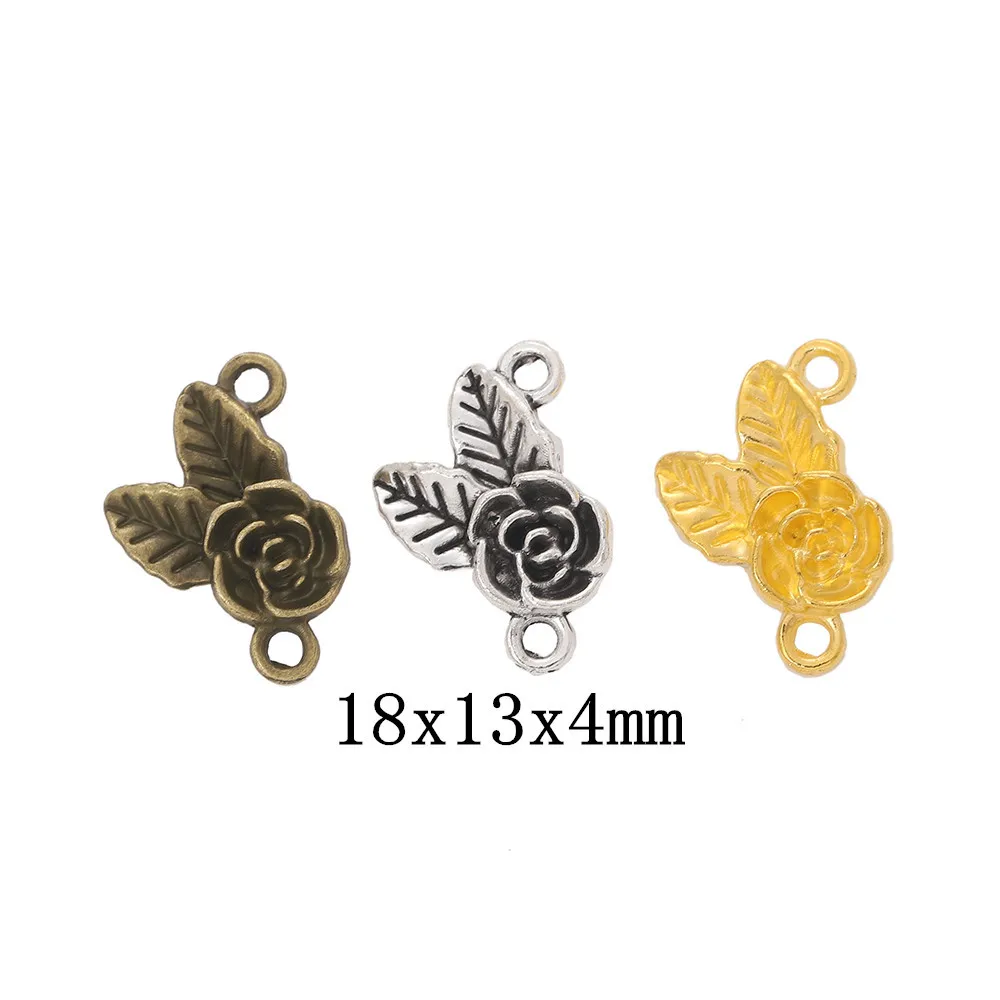 10PCS DIY Retro Zinc Alloy Jewelry Accessories Three Color Optional Double Hanging Rose Pendant Pendant