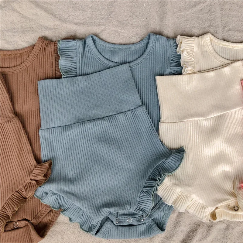 Set di vestiti nuovi per bambina Set di pantaloncini Bosyuit in morbido cotone a costine Set di abbigliamento per bambini carino moda comoda tuta