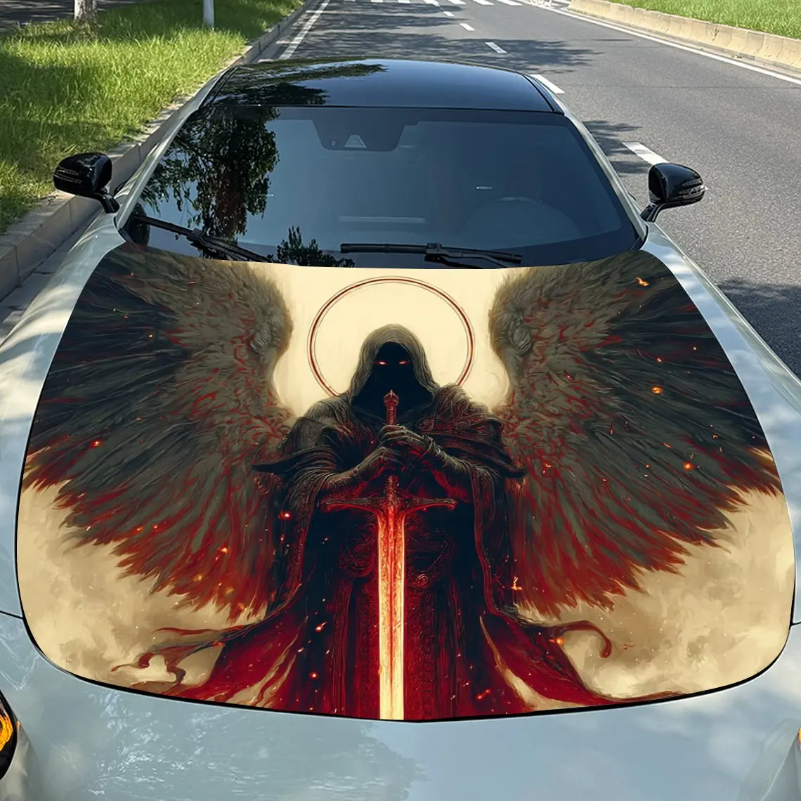 

Наклейка на капот автомобиля Red Sword Death Reaper — прочная виниловая пленка из ПВХ для защиты двигателя, стильный узор и смелый дизайн, идеально подходит для