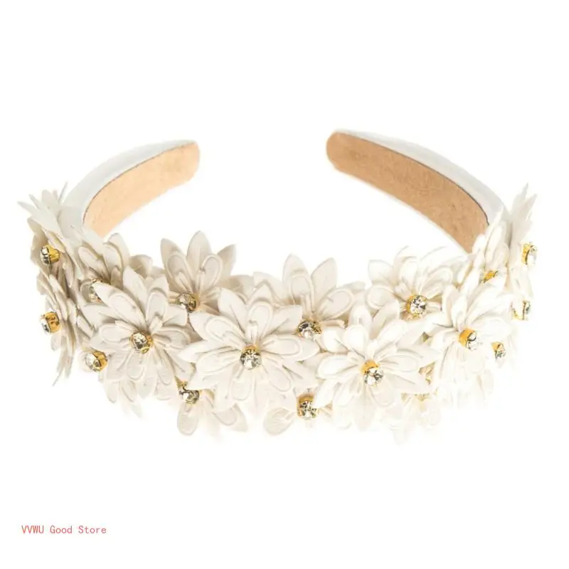 Fashion Leather Hairband with Lovely Flower Embellishments Headband for Women