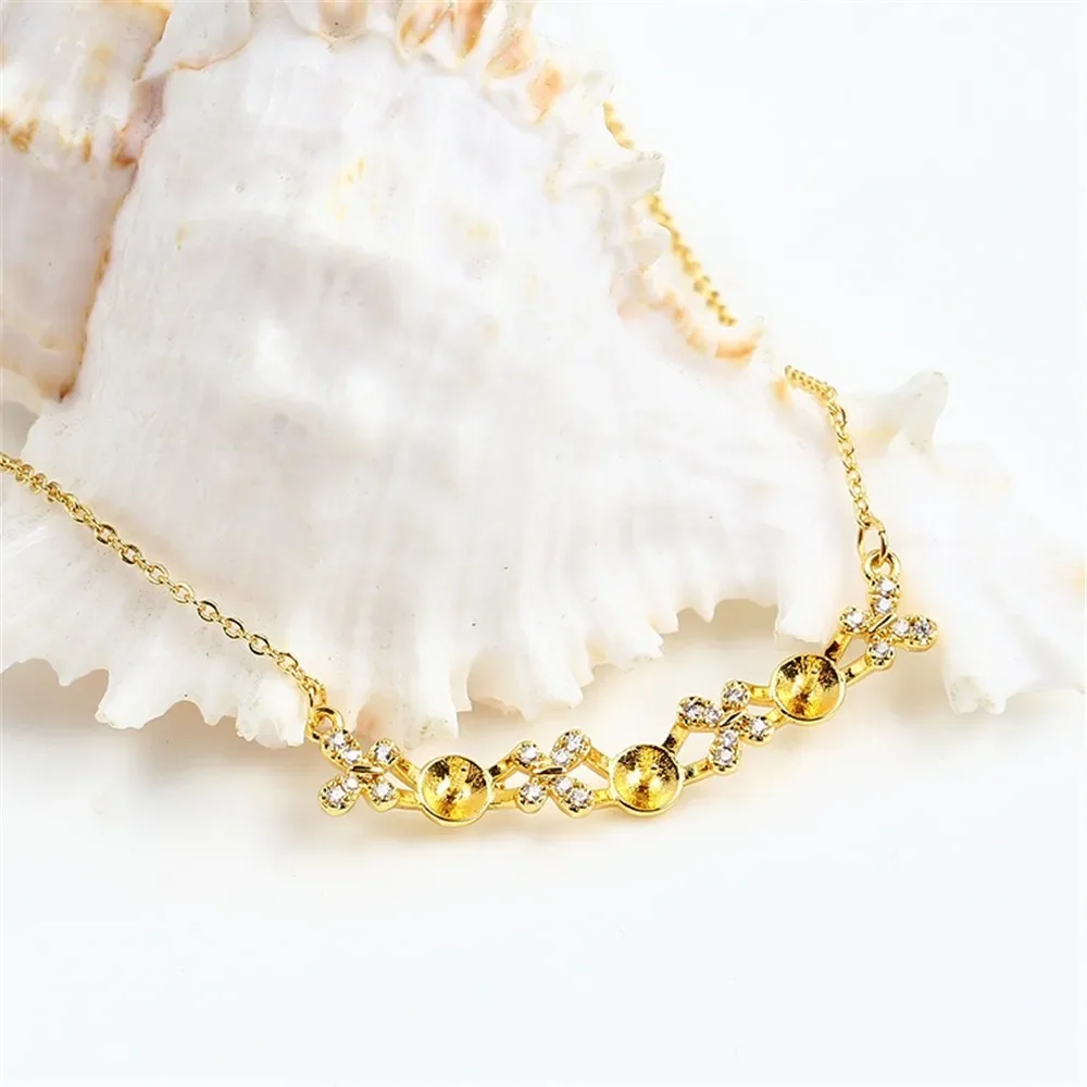 

18K Gold Plated Pearl Chain Set, DIY Jewelry Making Supplies, Blank Pendant Bases for Handmade Accessories, No Pearl
