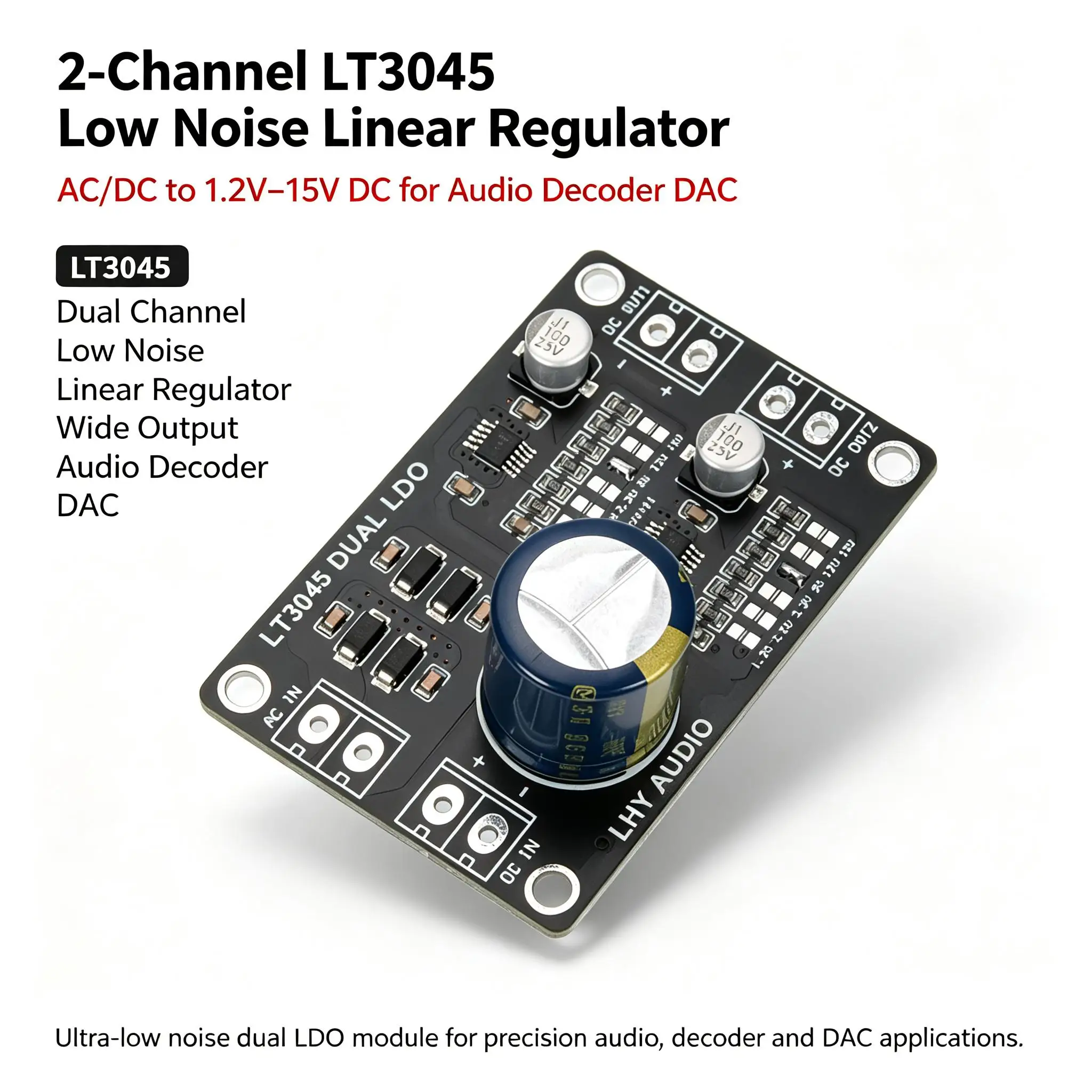 DYKB LT3045 Low Noise Linear Voltage Regulator Power Supply 2-Channel AC/DC TO 1.2V 2.5V 3.3V 5V 9V 12V 15V DC Audio Decoder DAC