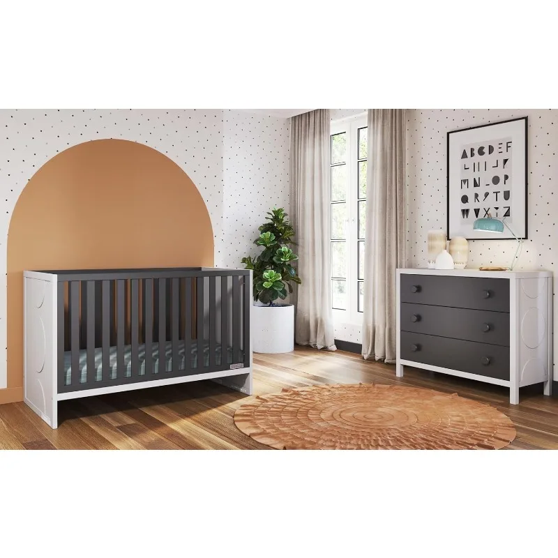 Crib and Dresser Nursery Set, 2-Piece, Includes 3-in-1 Convertible Crib and Horizontal Dresser