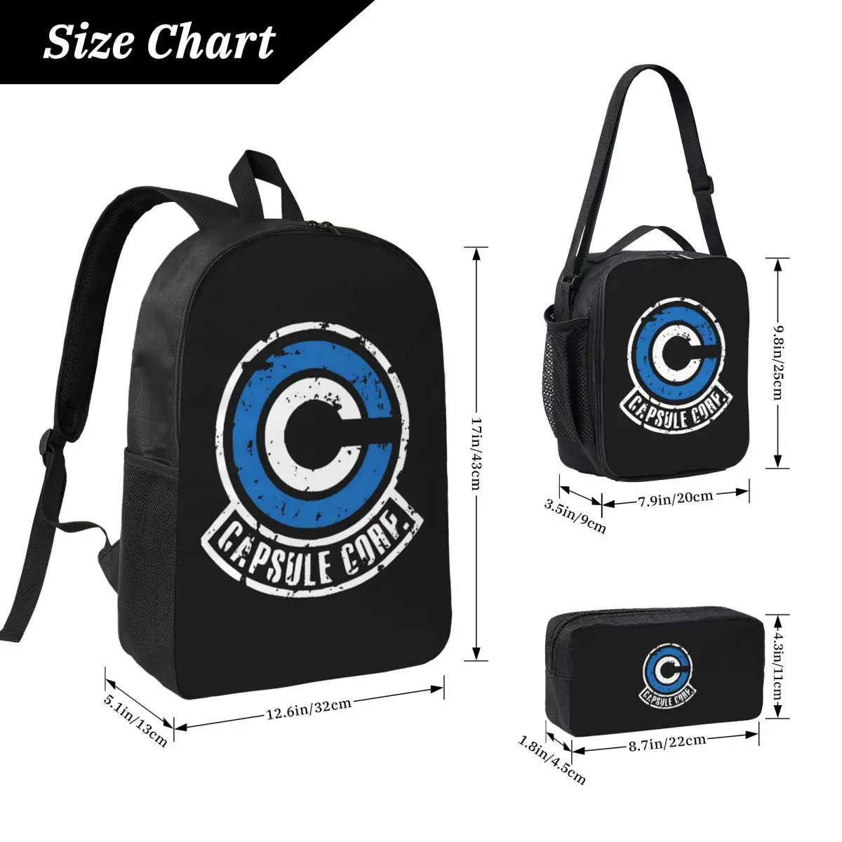 

Capsule Corp Backpack Student Boys Girls BookBag School Bag Laptop Shoulder Bags 3ps Insulated Lunch Bag Pencil Case