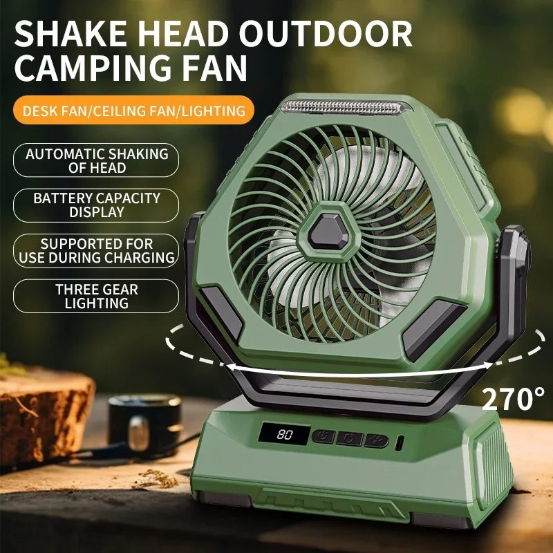 

2024 New 6000mAh Camping Fan Rechargeable Outdoor Fan Ceiling Oscillating Fan Portable Air Conditioner Air Cooler with Lighting