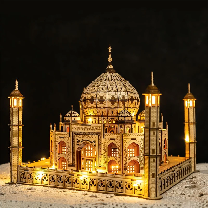 DIY 3D Taj Mahal Holz Miniatur Gebäude Kit Welt Berühmte Architektur mit Licht Jigsaw Puzzle Spielzeug für Kinder Weihnachten Geschenke