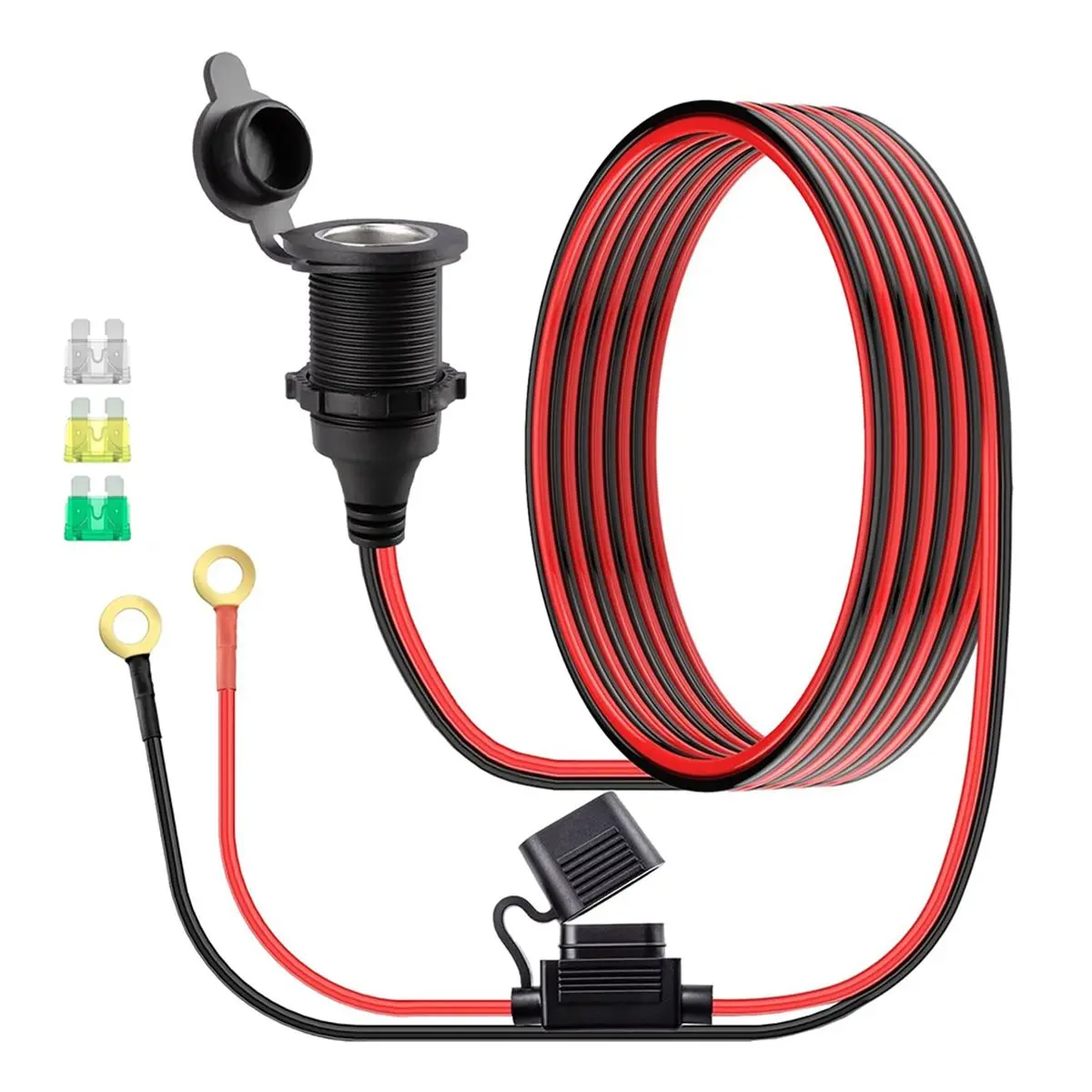 Fits for 10 FT 12V Fixed Thread Power Outlet,Female Lighter Socket, 12 AWG 12 Volt Power Supply Lighter Plug