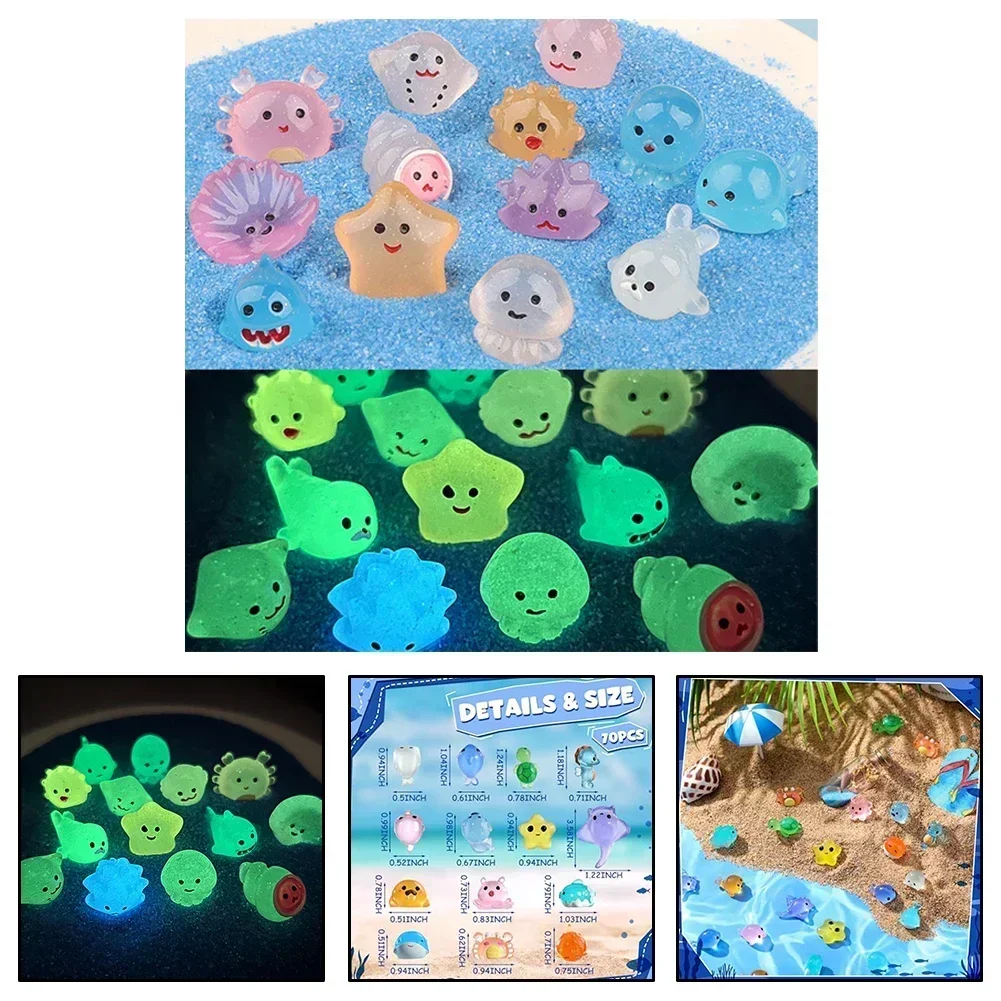

50pc Cute Resin Luminous Turtle Sea Fish Marine Organism Miniature Figure Ornament For Fairy Garden Micro Landscape Potted Decor