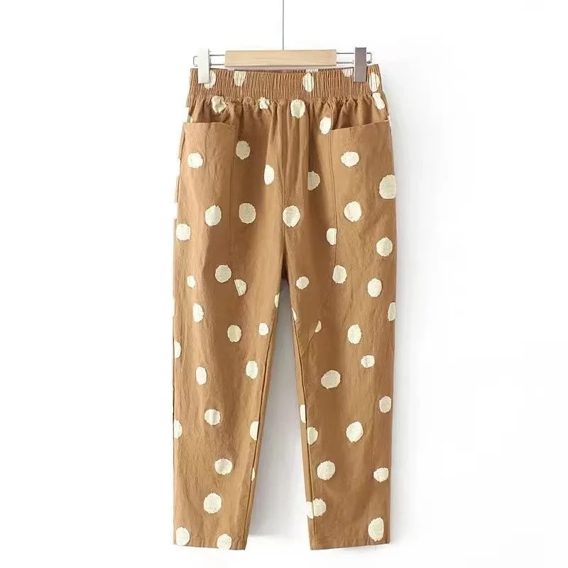 Polka Dot Chic Casual Elastic High Waist Loose Wide Leg Women\'s Pants Korean Fashion Ankle-Length Pants For Women 2024 Autumn