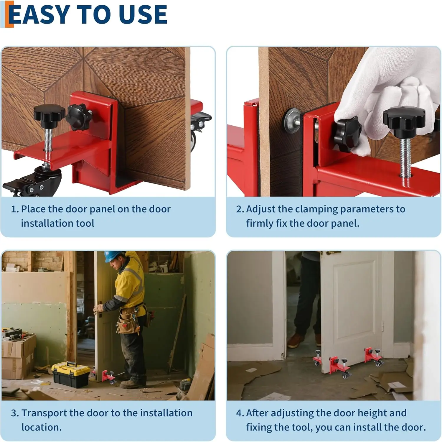 Zestaw do przenoszenia drzwi, 2 sztuki, pasuje do paneli o grubości od 0 do 1-7/8 cala, udźwig 800 funtów, wytrzymały stalowy zestaw do montażu drzwi do zastosowań komercyjnych i domowych.