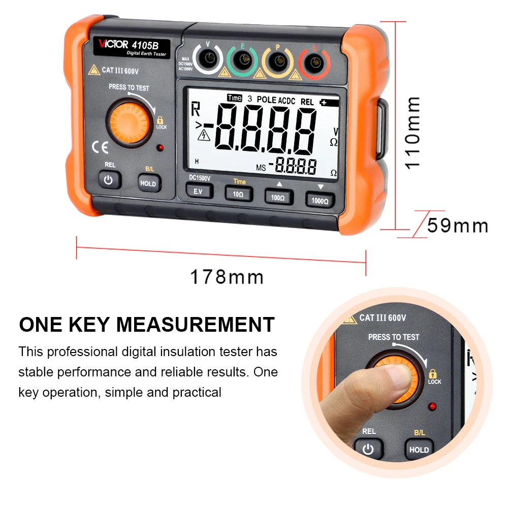 Imagem -03 - Victor Digital Terra Tester Medidor de Resistência ao Solo Display Lcd Alta Precisão Instrumentos Elétricos Estilo Moda 1500v 4105b