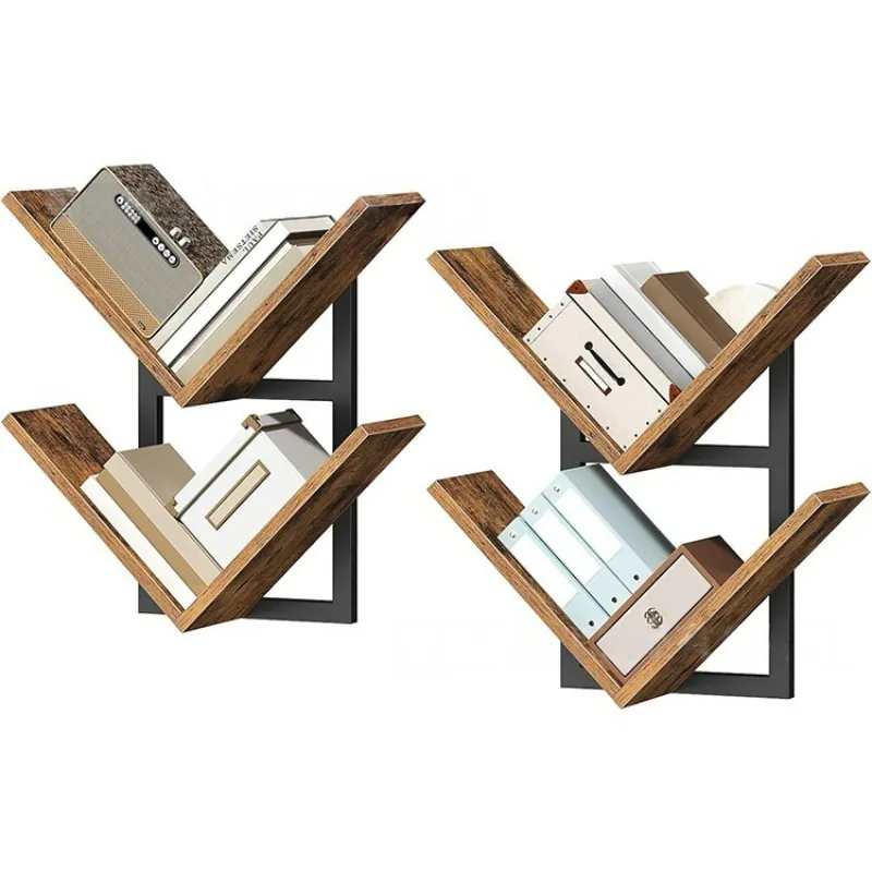 Factory Direct 2026 Wooden Wall Storage Rack Book Rack Living Room Wall Decorative Rack Two Layers Triangular Solid