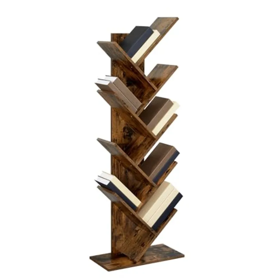 

Tree Bookshelf 9-Tier Bookcase Large Bookshelf Space-Saving Corner Shelf Book Tree Holds Books CDs Games for Bedroom Living Roo