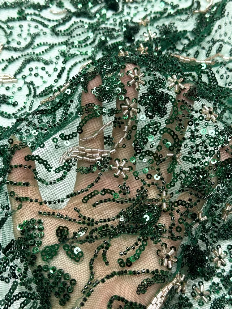 5 Yards Luxury African Beads Lace FabricHigh Quality Sequins Groom 3D Nigerian Wedding Material for Dresses Sewing