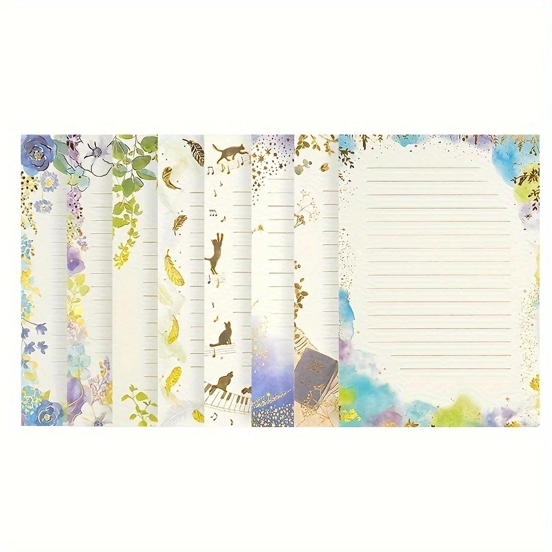 A5 Cute Colored Gold Foil Stamping Fancy Lined 32 Sheets Stationery Writing Letter Paper Set for DIY Crafts Wedding Invitation