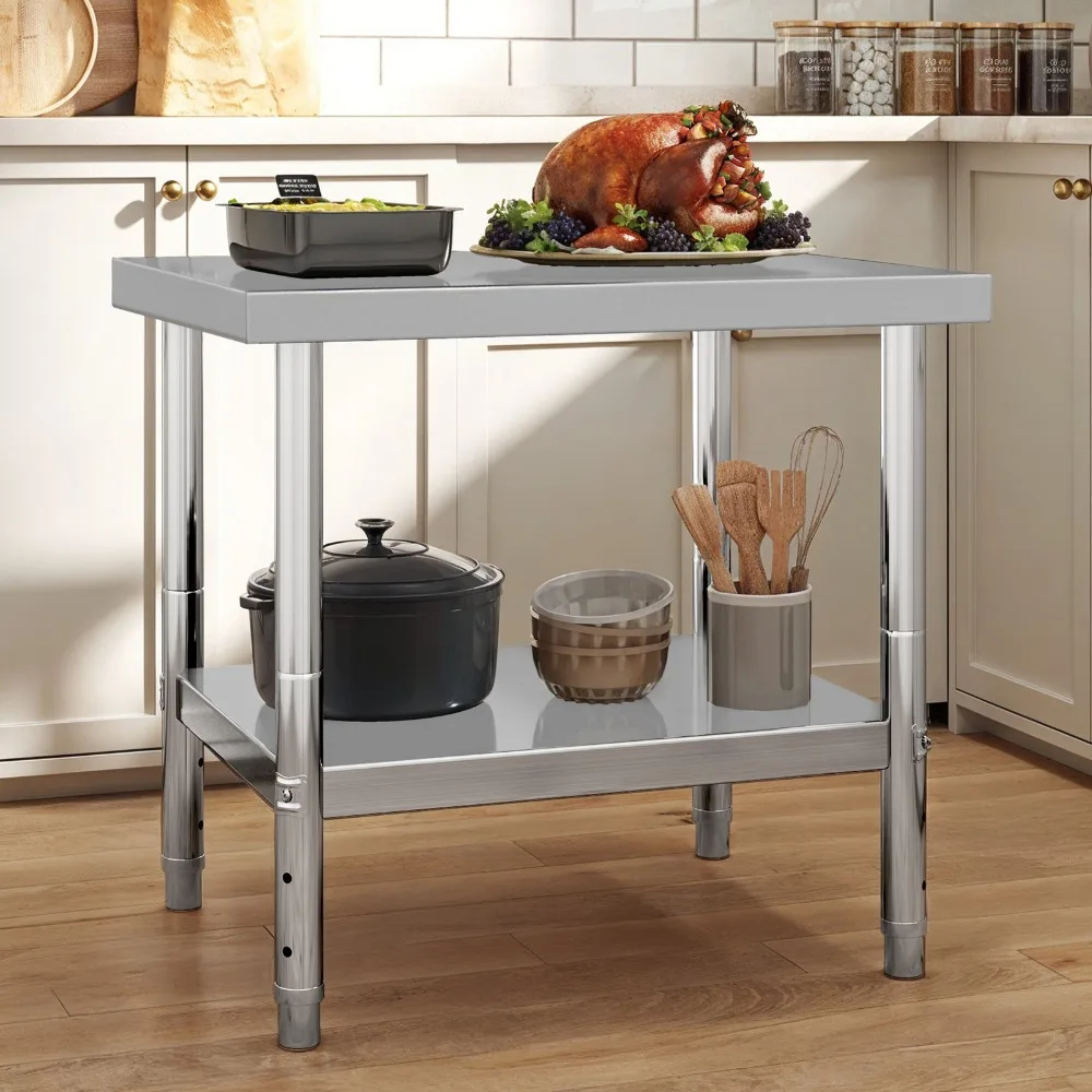 

Рабочие столы 30 x 24 дюйма, нержавеющая сталь, 2 полки для хранения, регулируемая высота, приготовление пищи