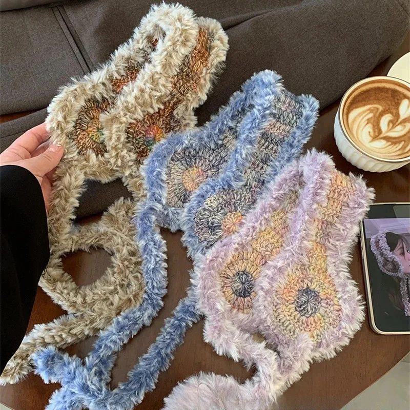 أزياء الشتاء القطيفة غطاء للأذنين المرأة لينة تمتد متماسكة الأذن عقال سميكة الكروشيه الأذن دفئا رباط شعر #1