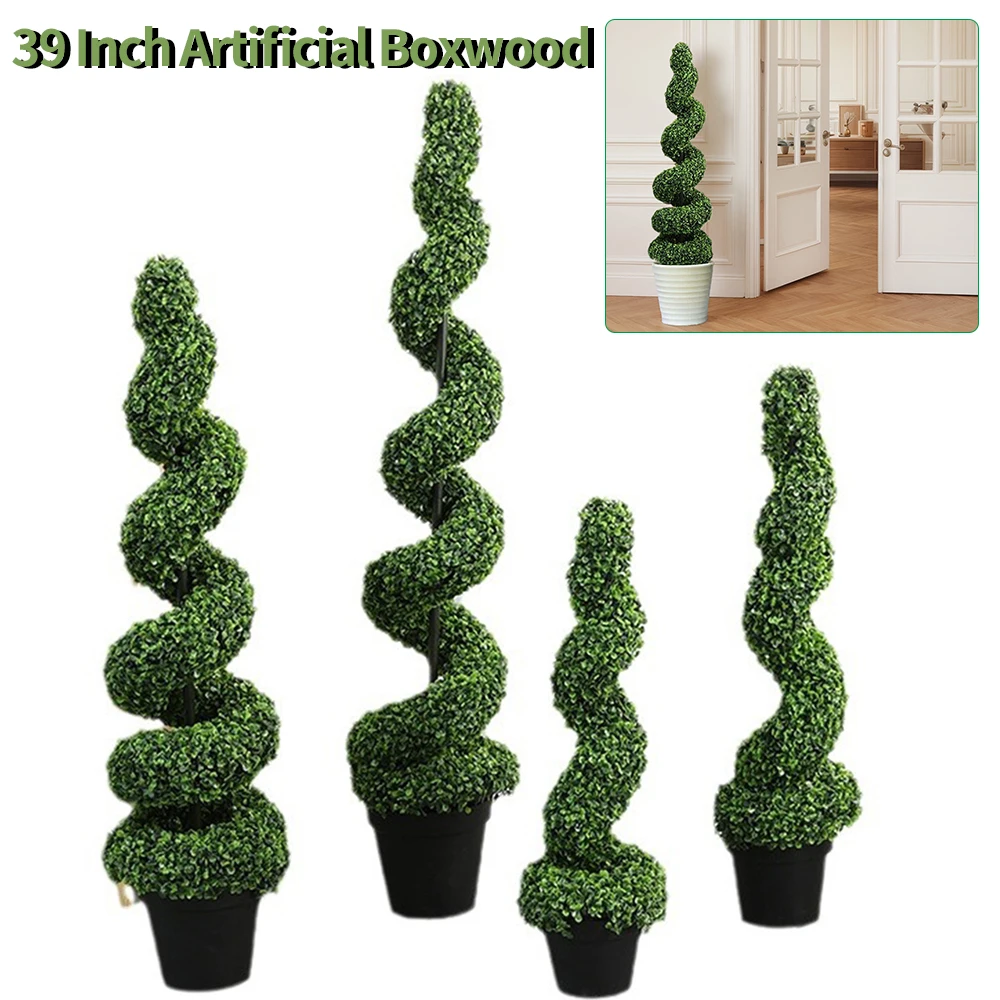 100cm Tower Topiary Spiral Artificial Plant Green Plastic Tree Faux Plant Green Fake Plant Balcony Courtyard Garden Home Decor