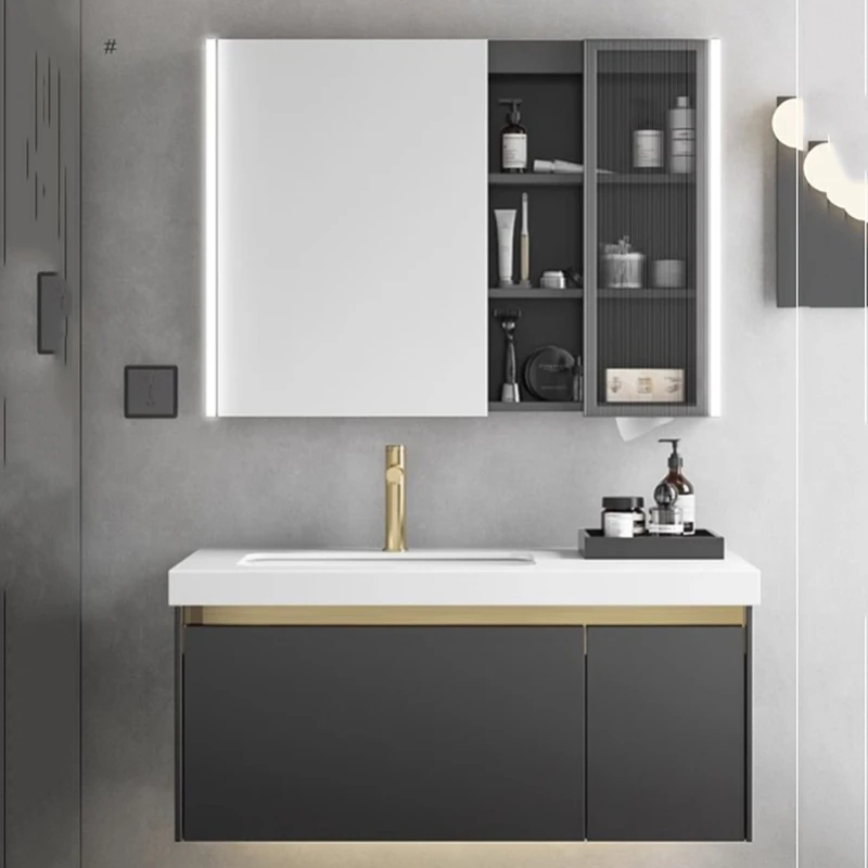 Led Lighting Bathroom Cabinet Mirror Luxury Nordic Storage Shelf Bathroom Vanity Space Saving Meuble Salle De Bain Furniture