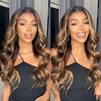 Lace Front Wigs Human Hair  Glueless Brown Mixed Blonde Highlights Loose Wave Long Wig Deep Wave Lace Frontal Wigs For Women Lon