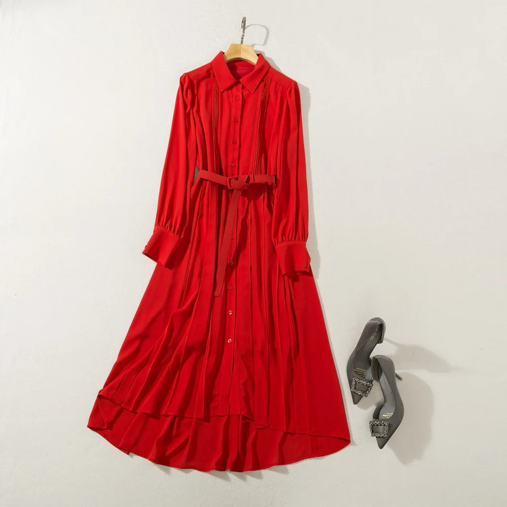 Kate Middleton vestido de mujer de gran tamaño XXL de alta calidad moda elegante Oficina señora Casual manga larga primavera otoño vestidos plisados