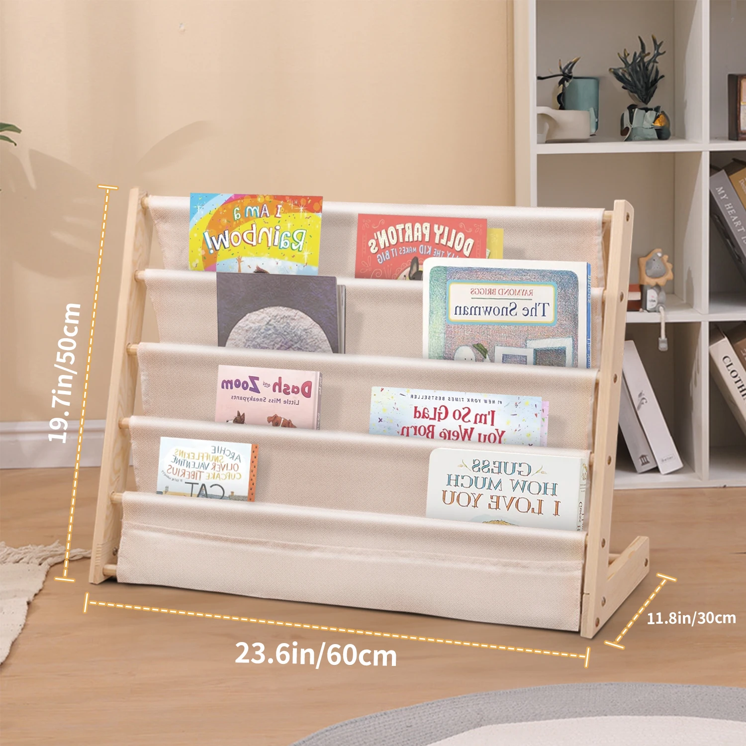 Solid Wood Children Bookshelf Multi-Layer Movable Shelf for Kids Storage Floor Standing Bookshelf Picture Book Rack Bookcase