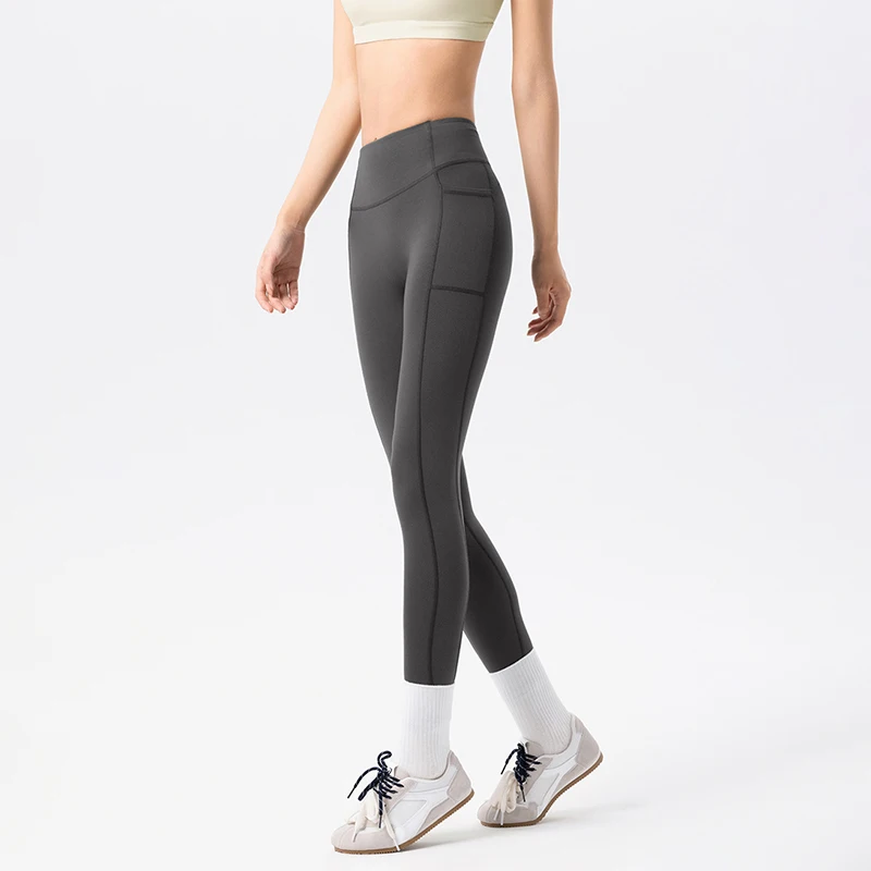 Sexy High Waist Hip Lifting Stretch Leggings Women Fall Winter Fleece Tight Yoga Leggings Side Pocket Fitness Sports Leggings