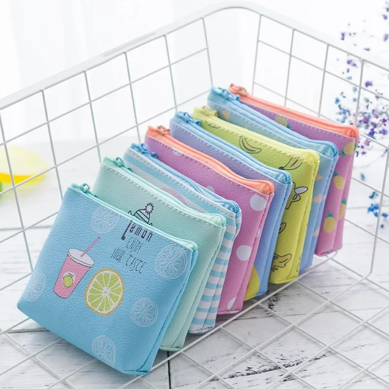 Dompet Mini anak-anak kartun lucu dompet koin wanita buah hewan ritsleting kecil dompet kulit wanita dompet Mini