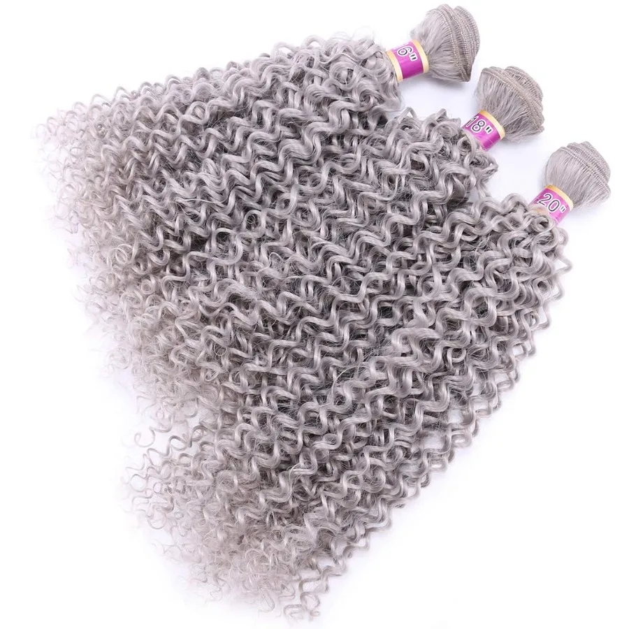 رمادي داكن الأفرو غريب مجعد حزم الشعر الاصطناعية 3 قطع لتطبيق نسج سريع ملحقات ألياف مقاومة للحرارة مثالية ل