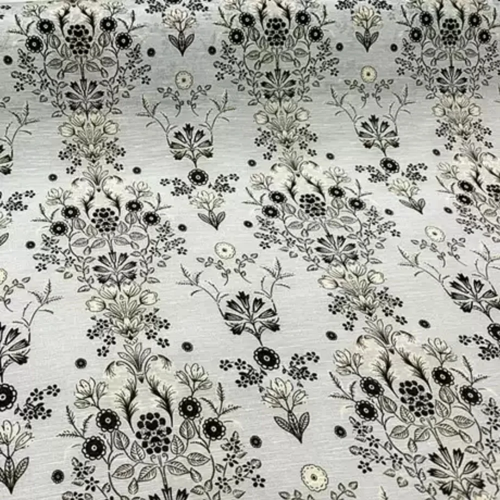 

White Color Beautiful Floral Pattern Design Good Texture Comfortable Silk Linen Fabric for Women Festival Summer Dress Clothes