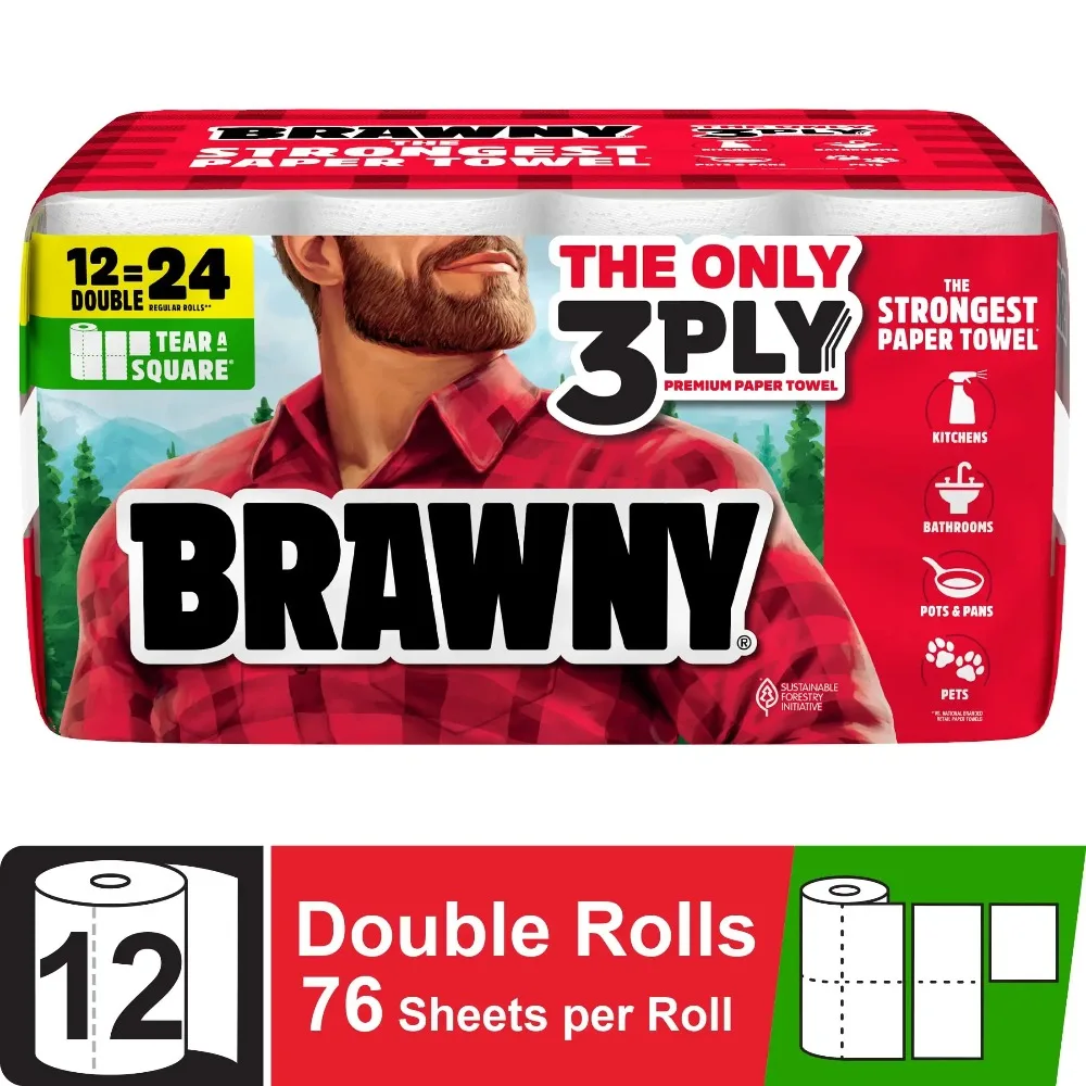 3 Ply Paper Towels 12 Double Rolls 76 Sheets Per Roll Tear A Square Paper Towels For Kitchen Cleaning