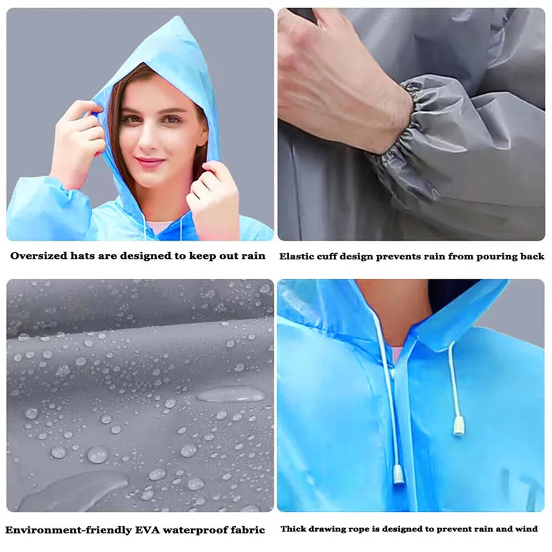 Adult men and women with the same hooded rain poncho reusable thickened waterproof outdoor travel fashion transparent raincoat