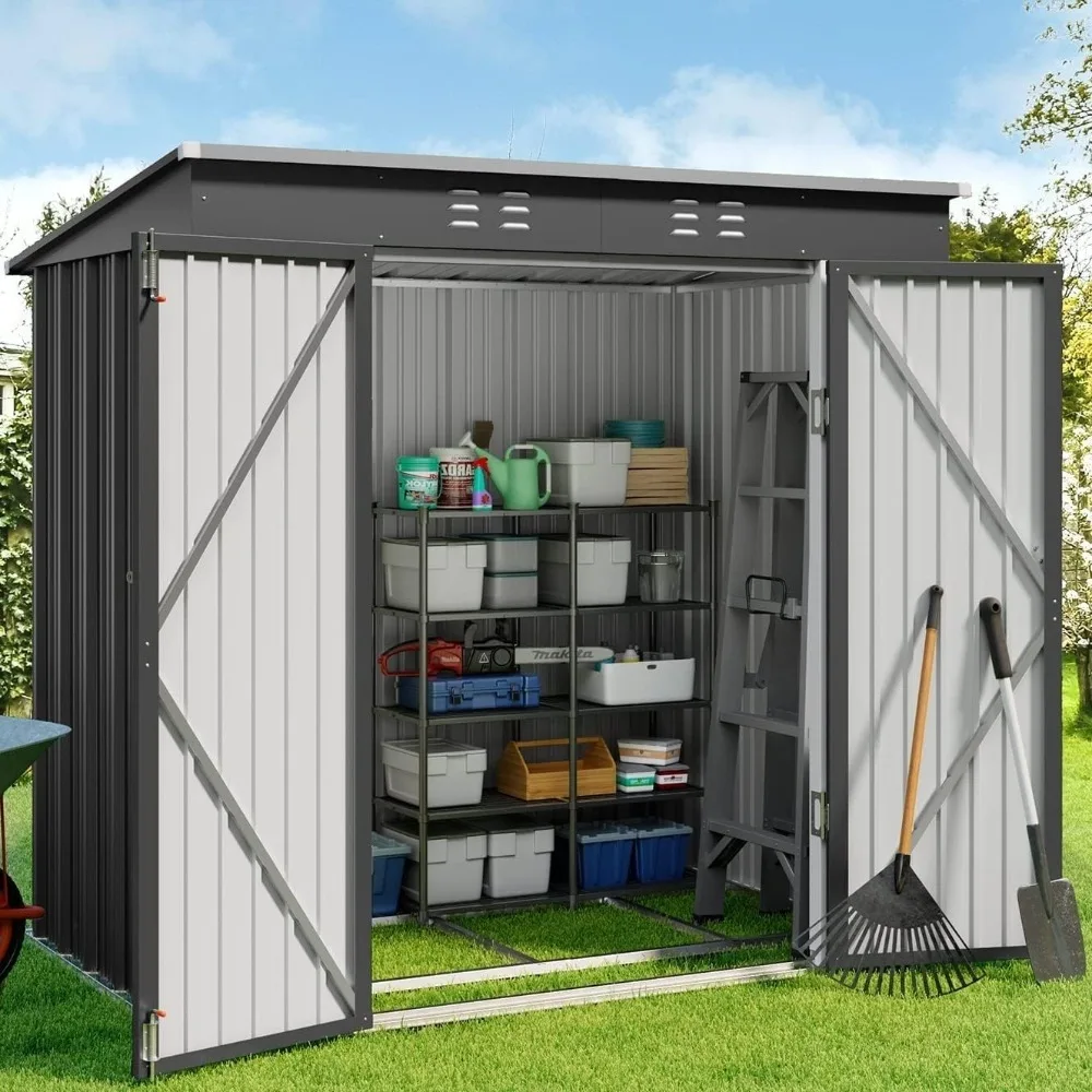 6' x 4' Outdoor Storage Shed with Double Lockable Doors, Anti-Corrosion Metal Garden Shed with Base Frame, Waterproof Shed