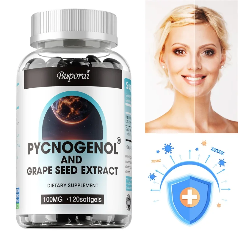 

Pycnogenol & Grape Seed Extract - Powerful Antioxidant, Promotes Blood Circulation, Maintains Overall Health, High Absorption