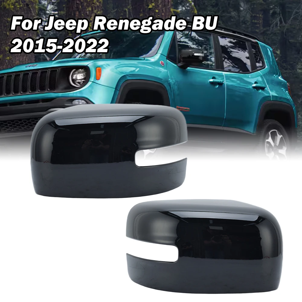 Door Rearview Mirror Cover Caps For Jeep Renegade BU 2015-2022 Gloss Black With Light Side Mirror Cover Cap Car Accessories