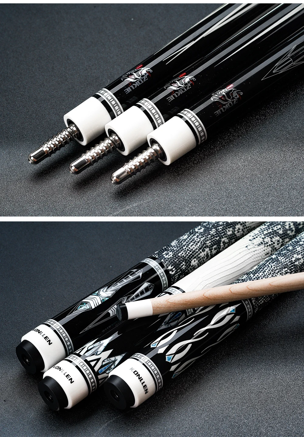 KONLLEN Dragon Pool Queue, Schaft aus hartem Ahorn, 10,5-12,5 mm, mehrschichtige Spitze, 3/8x8 XTC Griff aus Rindsleder, 58 Zoll, 19-20 Unzen – Detail 16