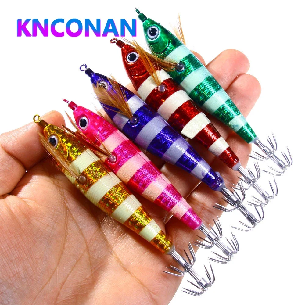 

105mm 9.5g Luminous Squid Jigs Octopus Squid Hook Wood Shrimp Cuttlefish Fishing Lure Double Parachute Hook Casting Bait Gear